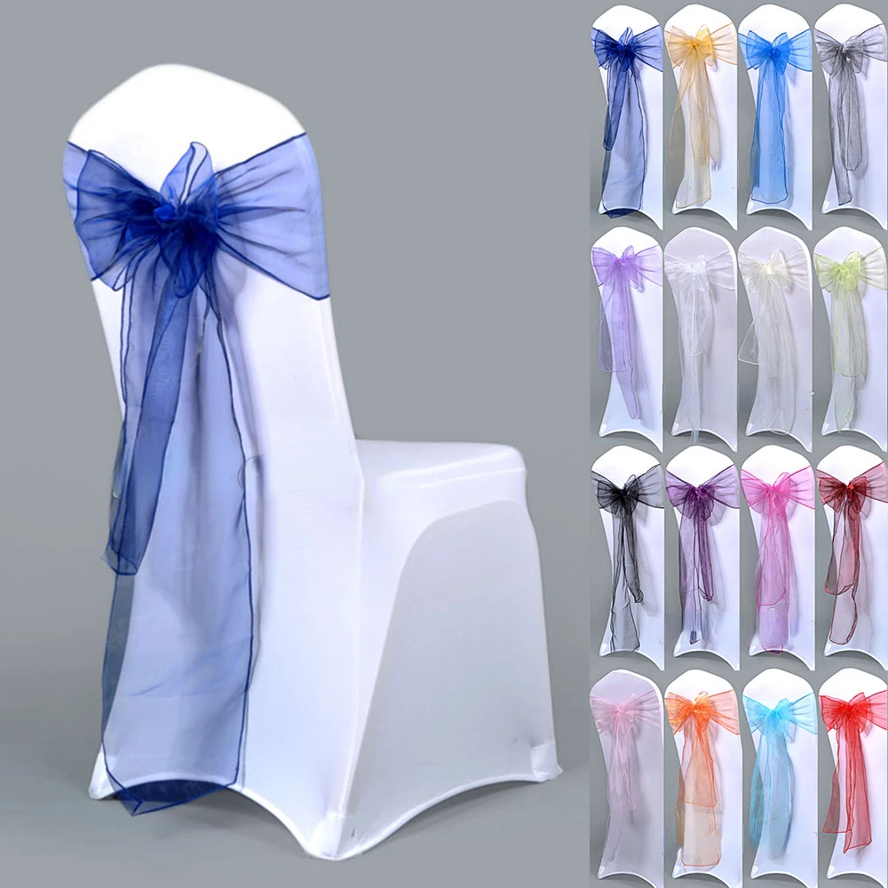 

Sheer Organza Chair Sashes Bow Cover Band Bridal Shower Chair Design Wedding Party Banquet Decoration