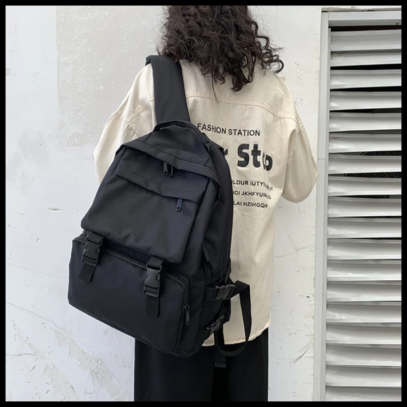 

Fashion Student High Quality Nylon Shoulder Schoolbag Black Backpacks for Women Bookbag Large Capacity Bags Commuting All-match
