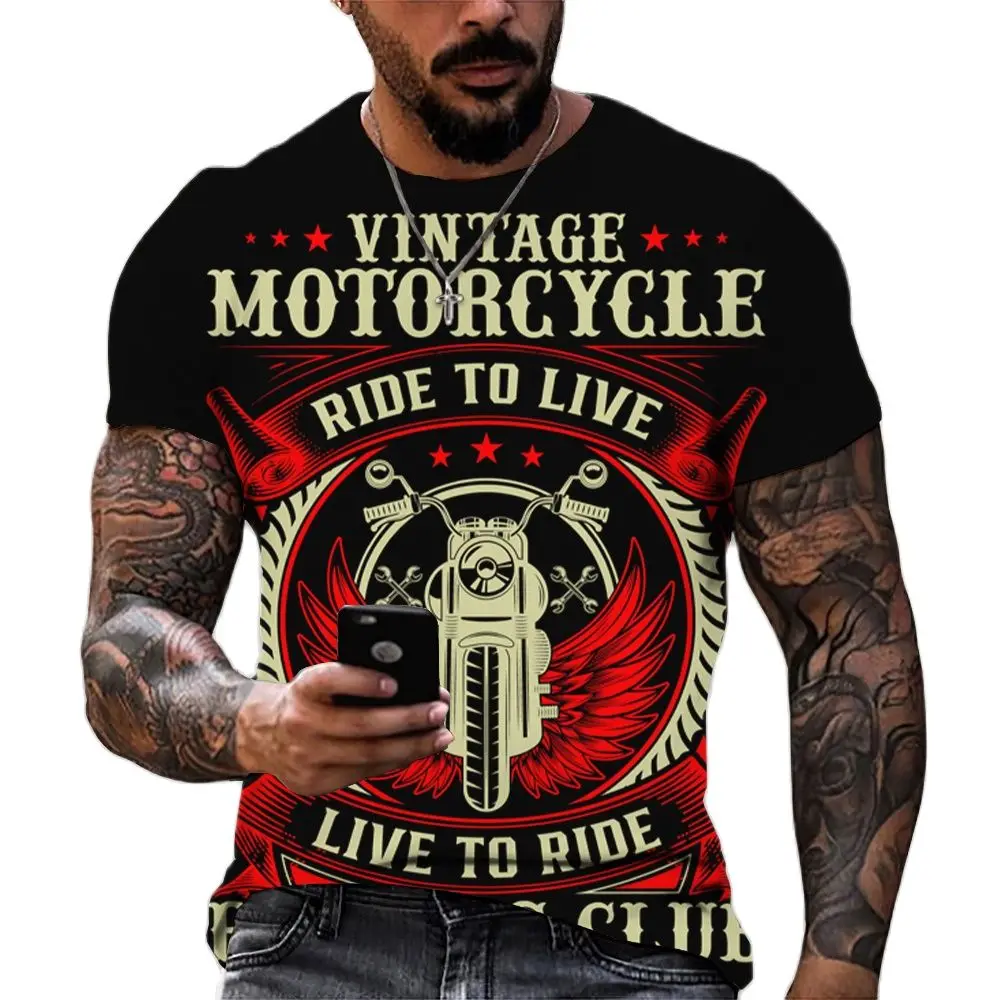Outdoor Ride Tracksuits Motorcycle Print T Shirt For Men Hip Hop Trend Harajuku Streetwear Casual O-neck Tops Short Sleeve Tees
