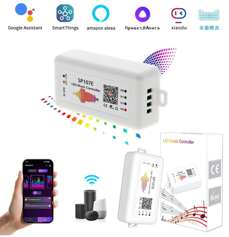 Фото WS2812 2811 Контроллер светодиодных пикселей COB SK6812 SP105E SP107E SP108E SP110E Bluetooth/WIFI/Music Tuya Smart APP 12 В 24 В №1