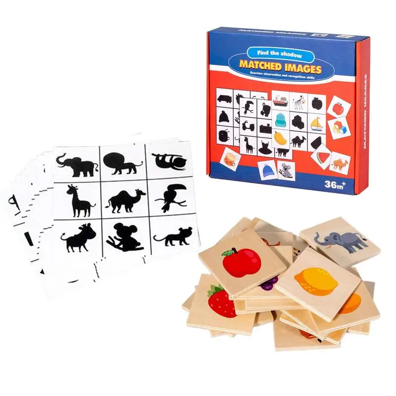 

Montessori Early Education Shadow Matching Toy Match Game Board Woodens Animals Fruits Matching Puzzle Game for Toddlers Kids