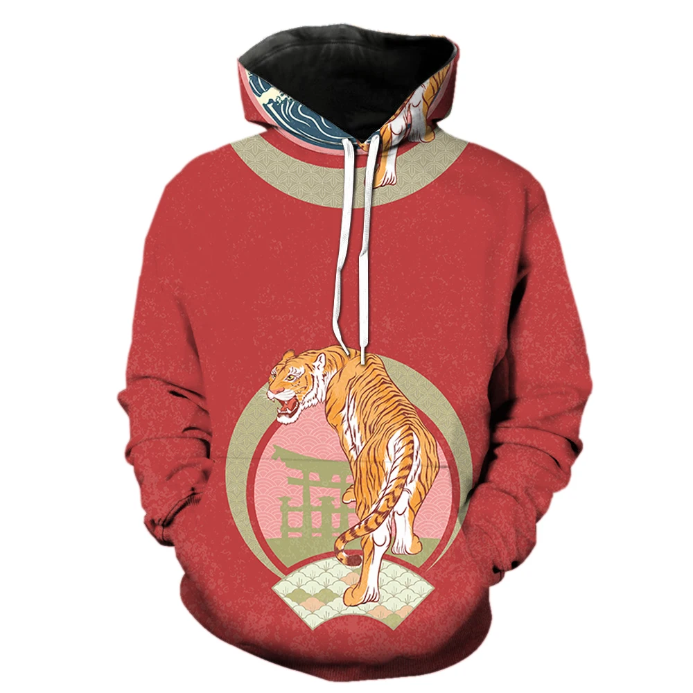 

Cartoon Animal Tiger Men's Hoodies Casual Pullover Cool 3D Print Teens Spring With Hood Jackets Streetwear Hip Hop Long Sleeve