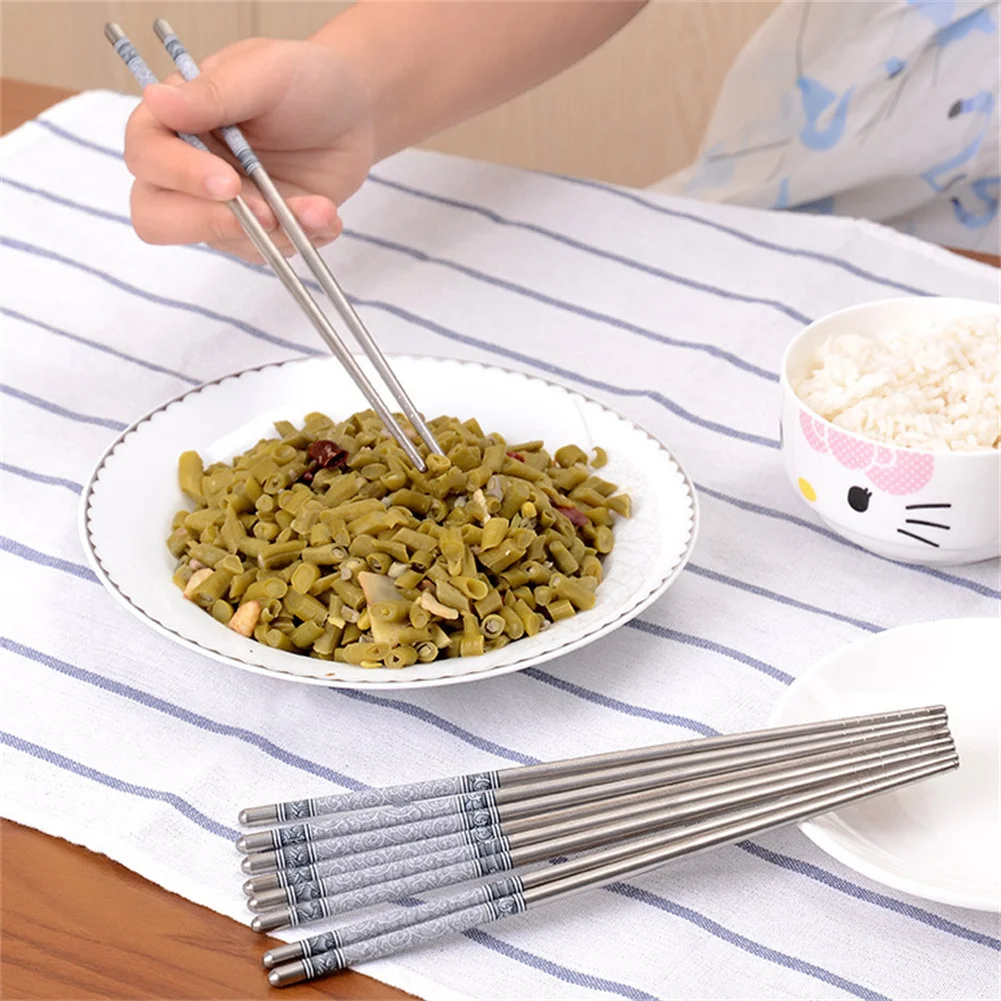 

10 Pairs Blue And White Porcelain Chopsticks Set Durable Stainless Steel Food Grade Chinese Traditional Kitchen Accessories