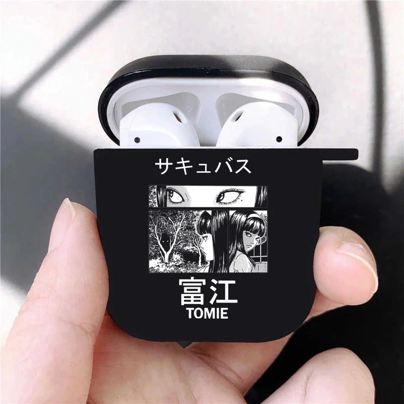 Фото Коллекция Junji Ito Tees Horror, мягкий силиконовый чехол для AirPods Pro3 1, 2, 3, 4, роскошный черный чехол для беспроводных Bluetooth-наушников №3