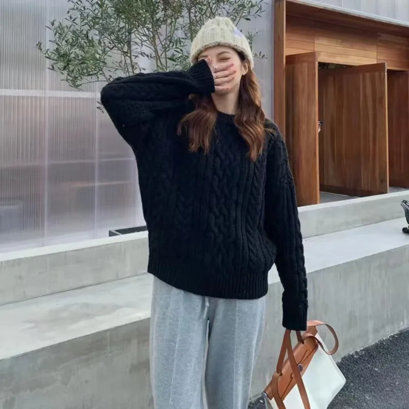 Винтажный вязаный свитер женский пуловер свободный крой мягкая верхняя одежда