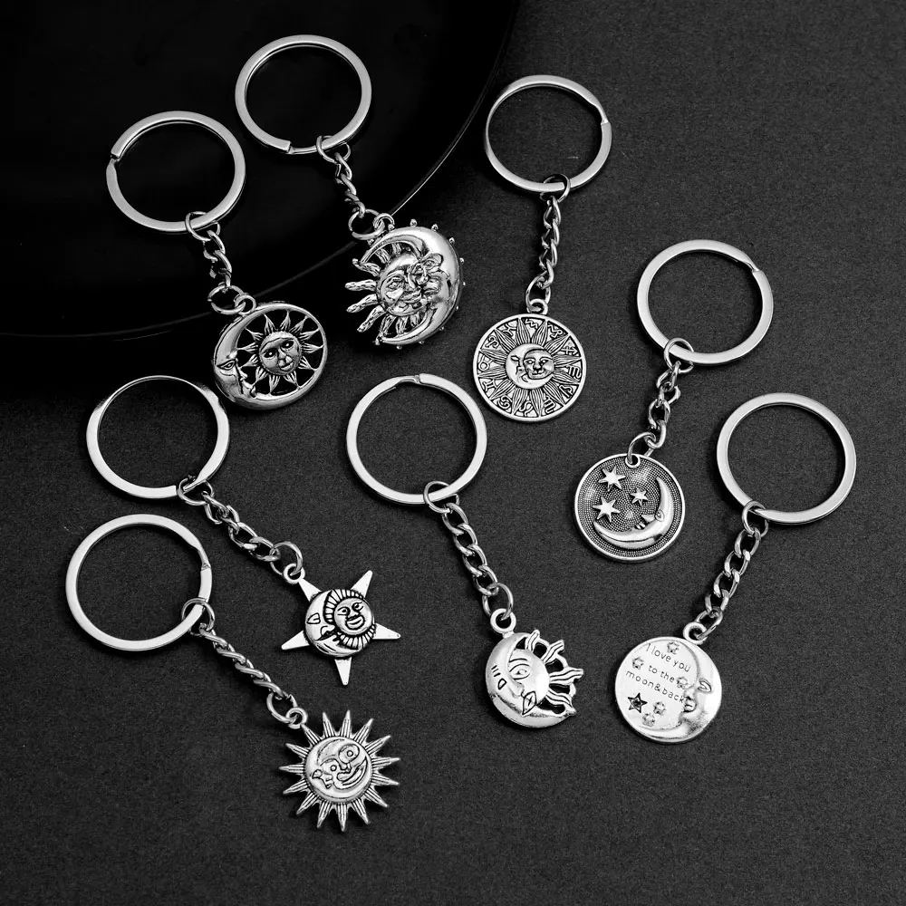 

Moon Face Charms Keychain Sun Pendants Star Keyring 12 Constellation Jewelry Gift Key Holder Chain Ring For Women Car Men