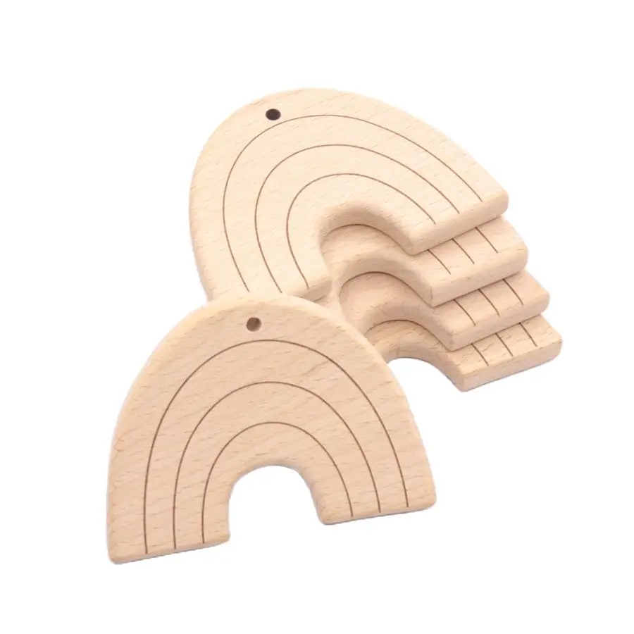 

Baby teething carriage toys 10pcs rainbow wood can chew beech education toys teething jewelry baby wooden teeth