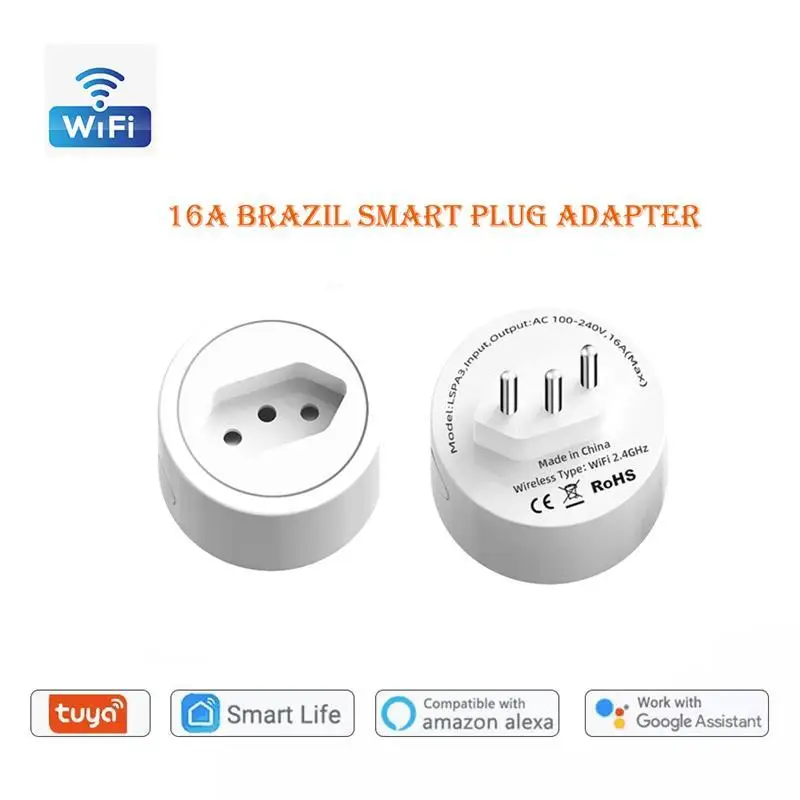 

Brazil Smart Socket WIFi Smart Plug With Tuya SmartLife Power Timer Voice Control 16A Surge protector Work For Alexa Google Home