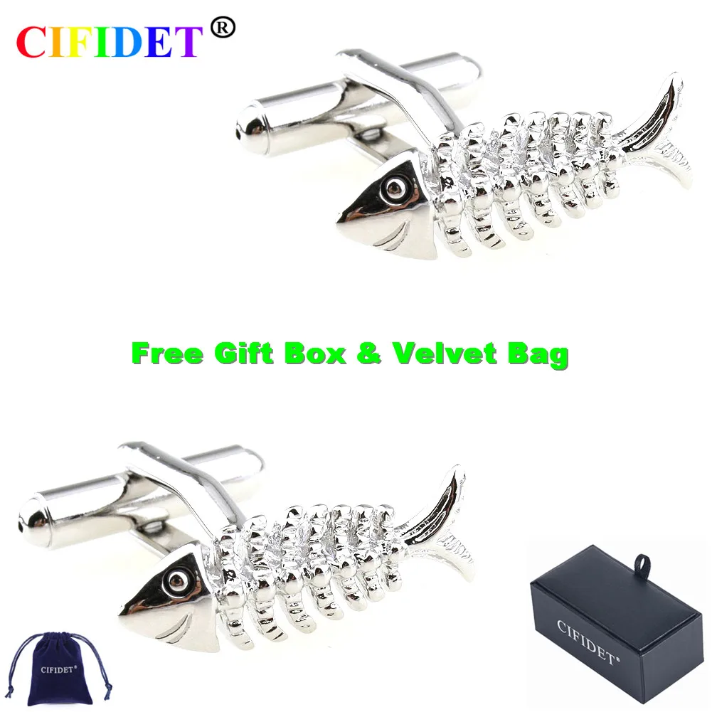 Запонки в виде животных CIFIDET модная Серебристая запонка рыбьей кости для рубашки