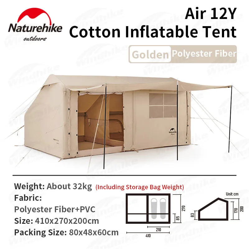 

Туристическая палатка Naturehike Air 12Y, хлопковая надувная, для 2-4 человек, портативная, большая, роскошная, легкая в сборке