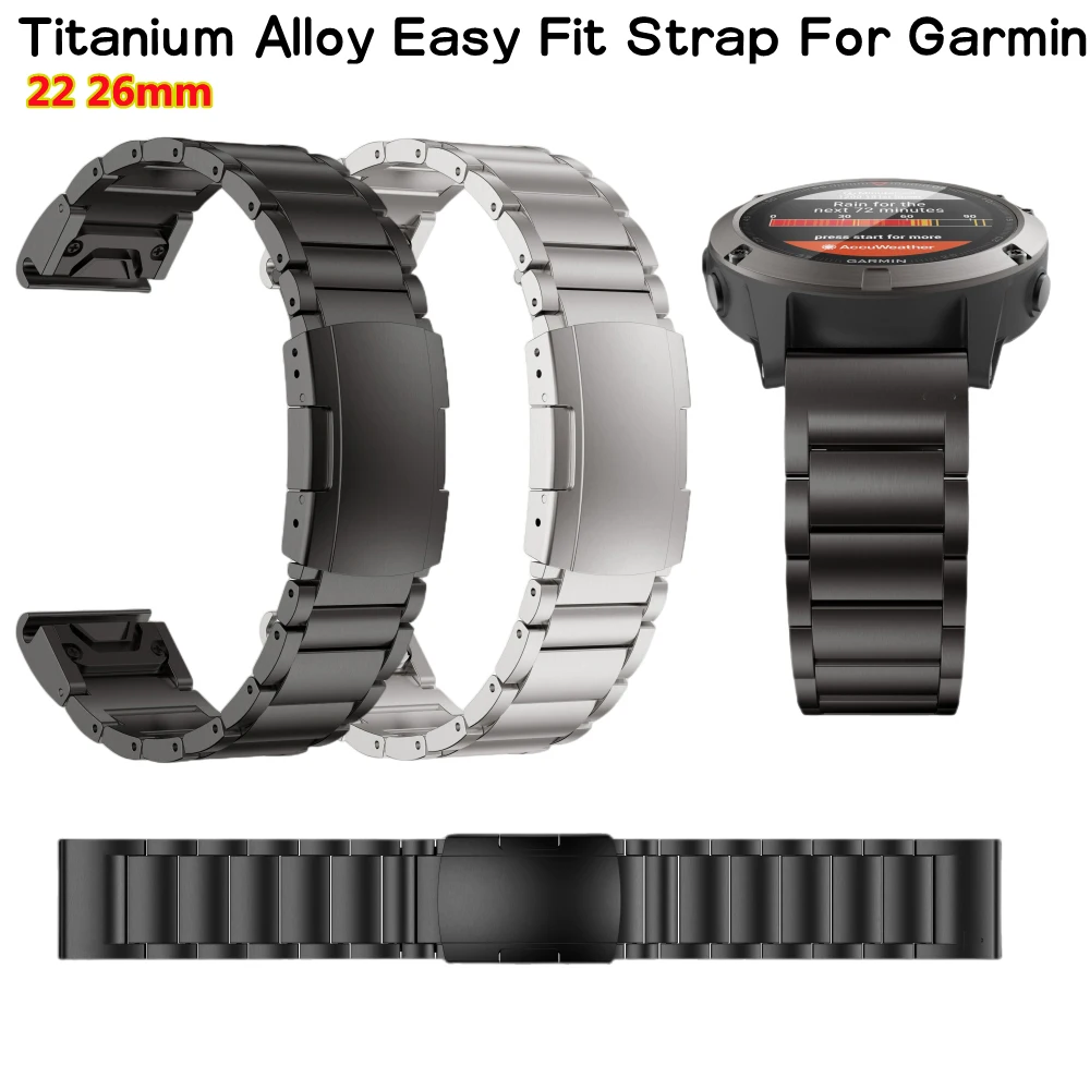 22MM 26MM Titanium Alloy Easy Fit Strap Bracelet For Garmin Fenix5/5X/5XPlus/6/6X Metal Wristband For Instinct1/2/955 Watch Band