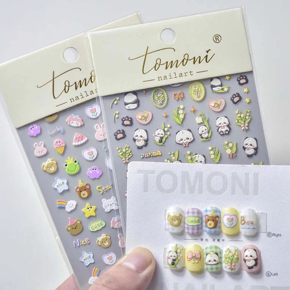 

1PC Cartoon Panda Nail Stickers Self-adhesive Animal 3D Embossed Nail Stickers Bear Rabbit Nail Decoration Stickers