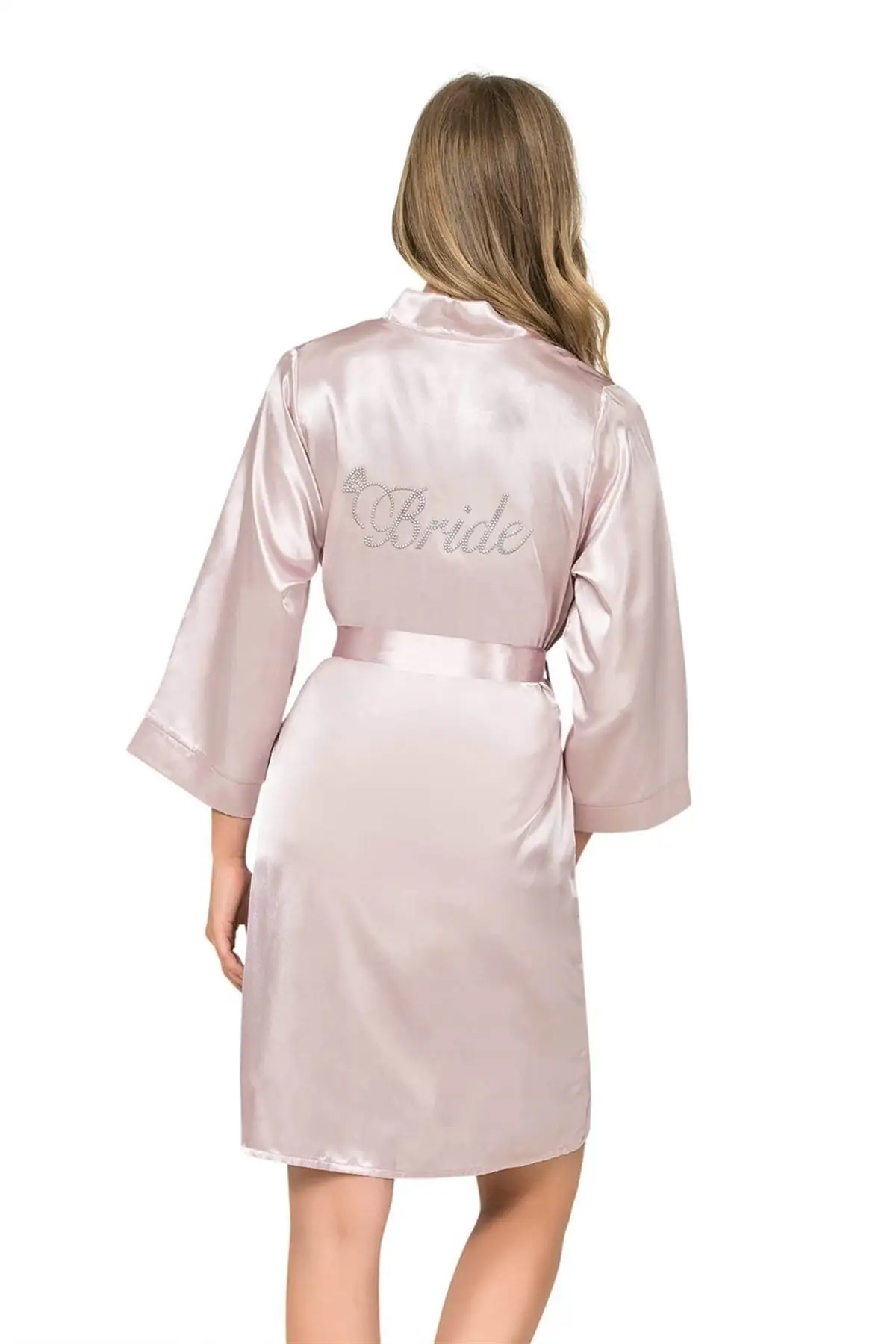 

Powder Dressing Gown Mini Satin Bride Dressing Gown