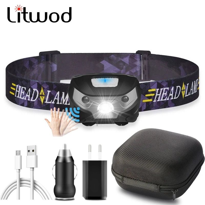 

LED HeadLamp Camping Mini Sensor Motion Rechargeable XP-G Q5 Headlight Light weight Portable Head Flashlight Built in Battery