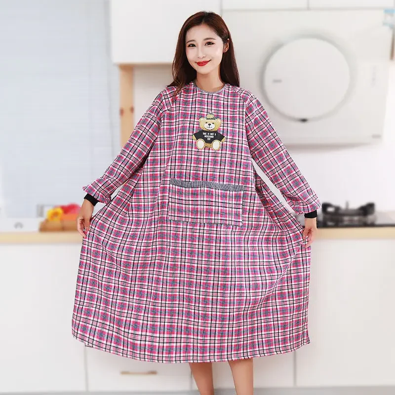 

cute overalls Korean version Kitchen baking barbecue picnic apron cooking vest smock cotton apron long sleeve anti-oil