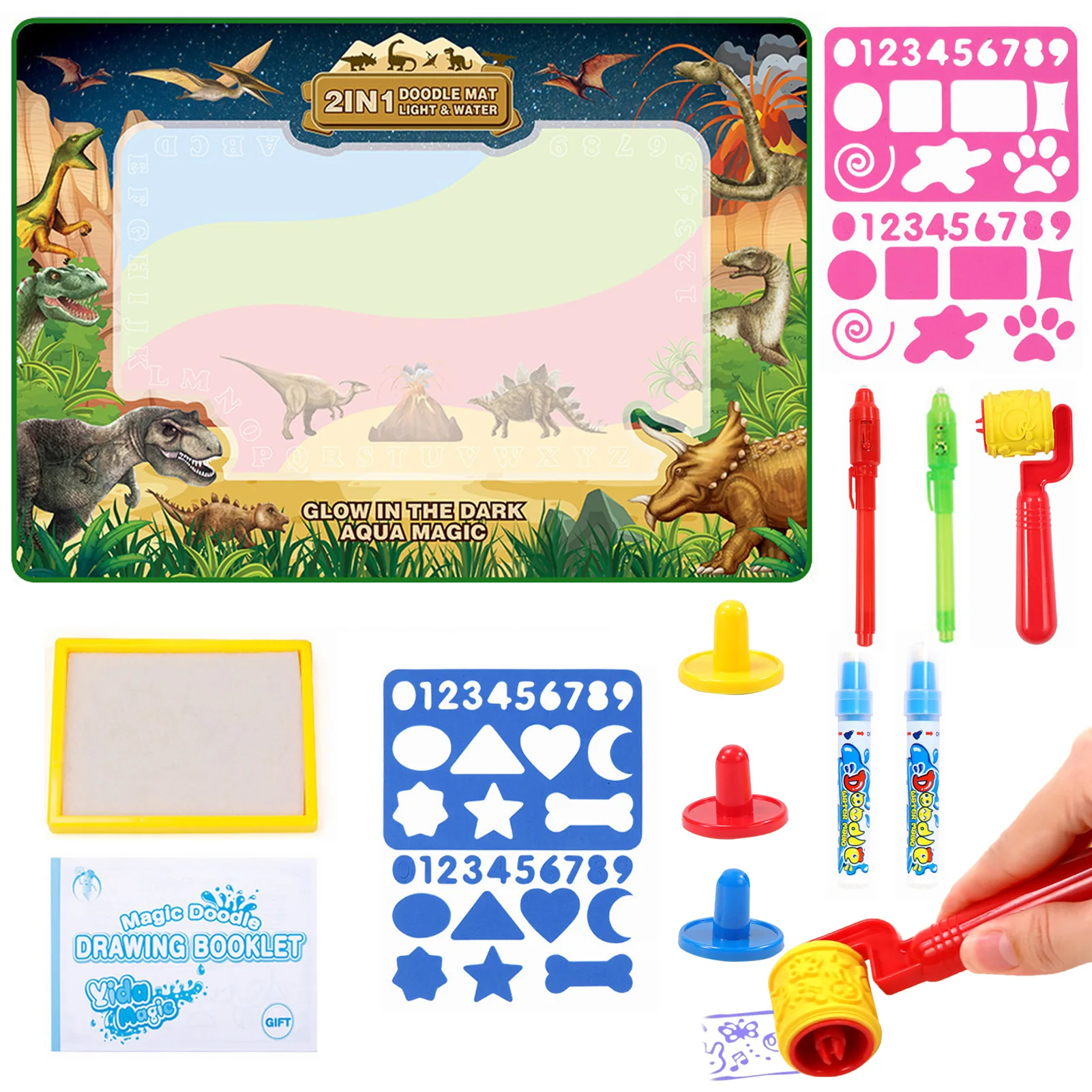 

Dinosaur Pattern Aqua Doodling Mat Reusable Water Doodling Mat Kids Doodle Mats With Luminous Pen Water Drawing Writing Board To