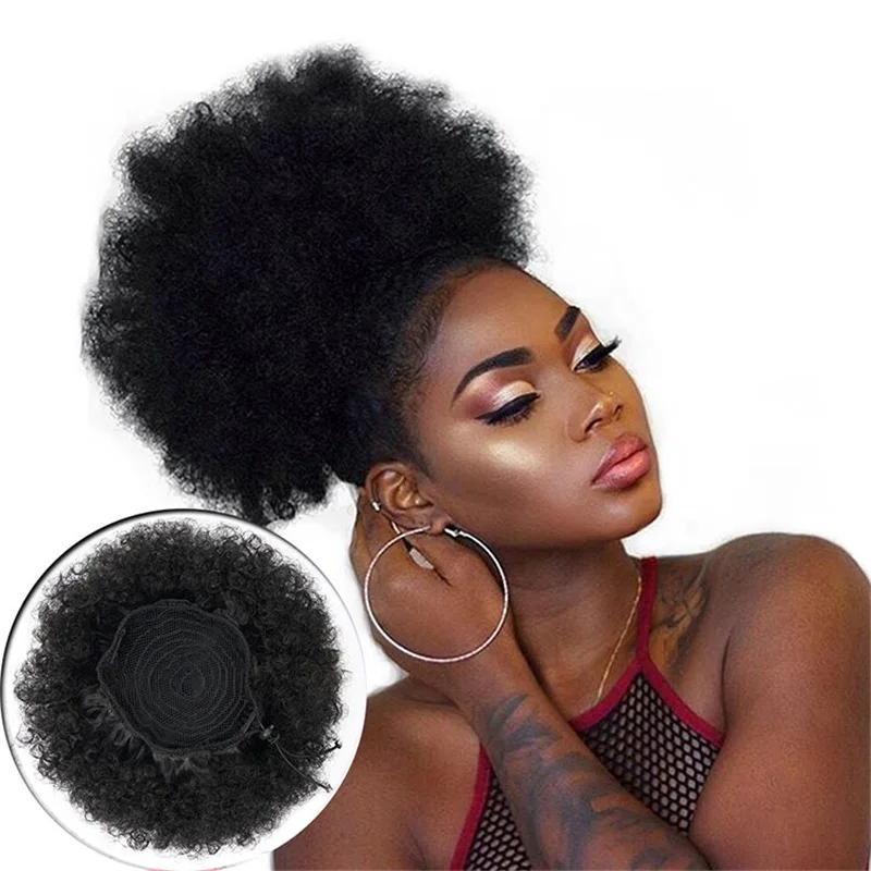 

Bigger Short Afro Puff Synthetic Hair Bun Chignon Hairpiece Drawstring Ponytail Kinky Curly Updo Clip Hair Extensions For Women