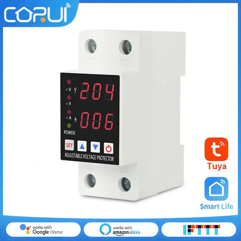 

Регулируемый двойной цифровой дисплей CORUI Din Rail, 63 А, самовосстановление, превышение тока и пониженное напряжение, двойная защита