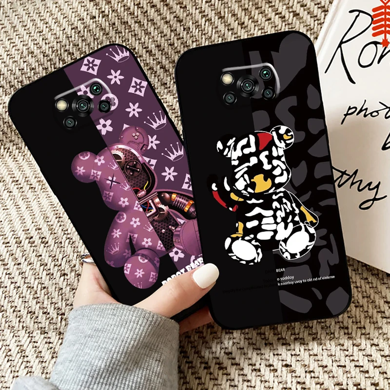 

Luxury Trend Fashion Bear Phone Case For Xiaomi Poco X3 Pro NFC For POCO X3 GT Back Silicone Cover Liquid Silicon Carcasa Funda