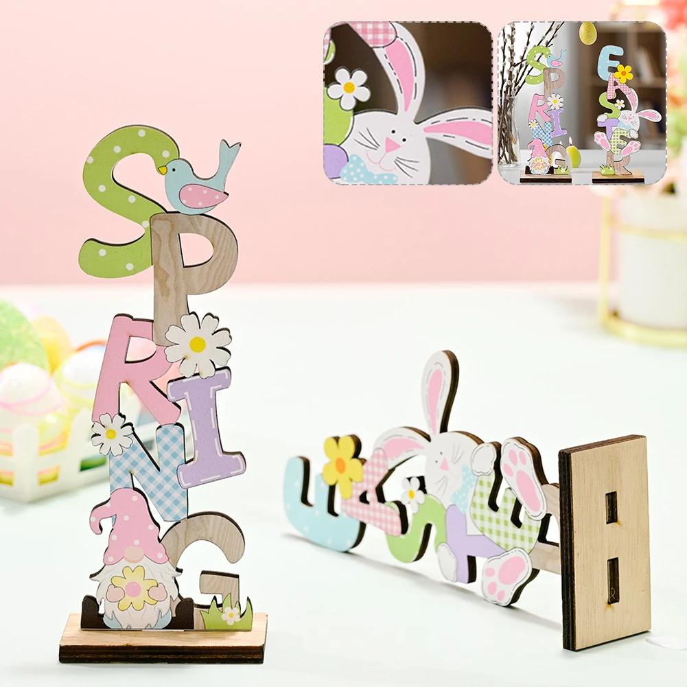 

Пасхальное деревянное украшение для стола для дома, деревенский кролик, настольное украшение для гостиной, спальни, сада