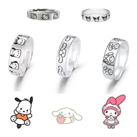 sanrio series ring kawaii anime kuromi hello kitty cinnamoroll my melody adjustable silver ring accessories for girls gifts