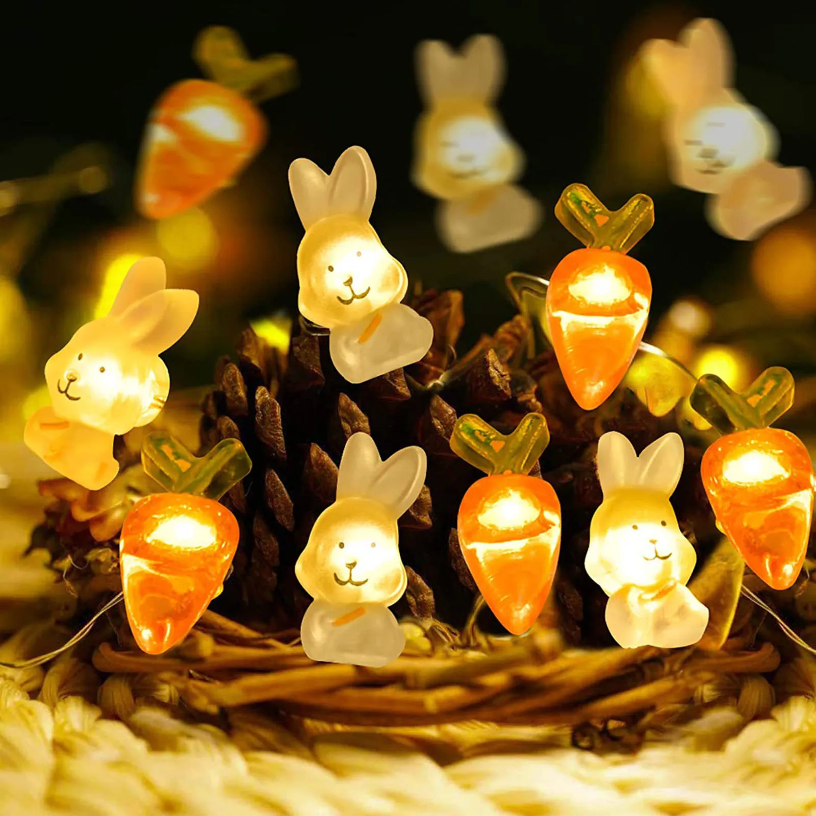 

2M 20 LED LED Bunny Carrot Light String Easter Decoration Waterproof Battery Box Cute Cartoon Lanterns Holiday Party Decorations