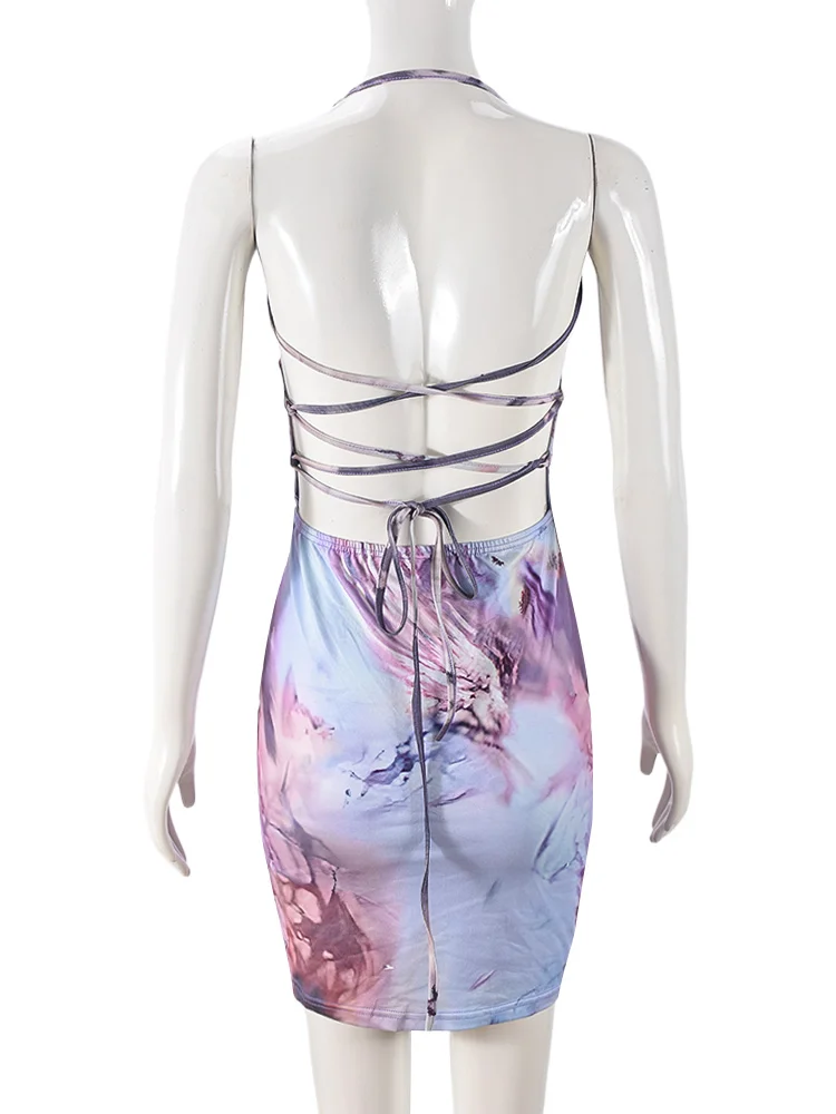 Kliou модное женское мини-платье с принтом сексуальное платье лямкой на шее