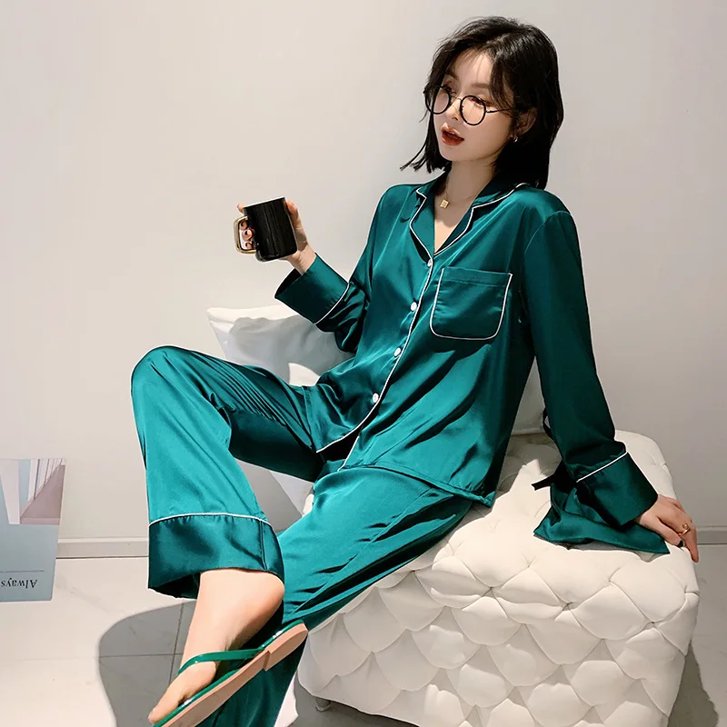 3PCS/Set Pajamas Set Sexy Solid Color Sleepwear Women Full Sleeve Pyjama Women's Rayon Polyester Fashion Autumn Home NEW Clothes
