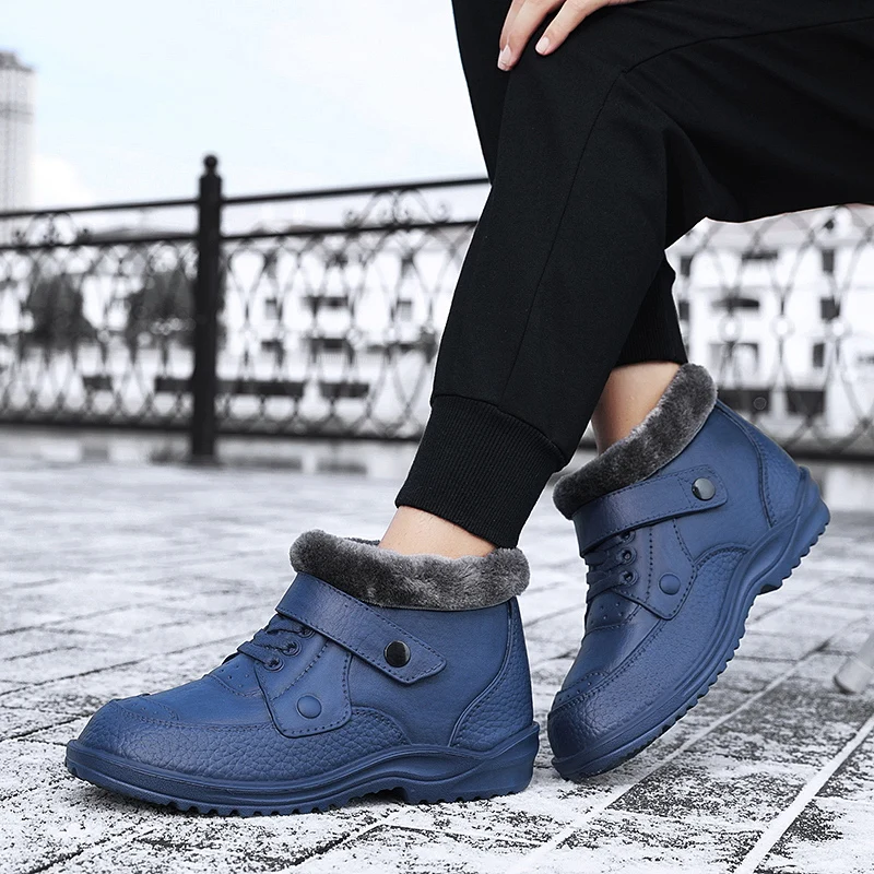 Winter Men Shoes Bussiness PU Walking Shoes Plush Warm Comfortable Flat Antiskiding Male Outdoor Sneakers Plus Size 41-49