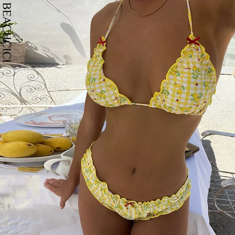 Бикини BEACHCICI женское из двух частей милый пикантный плиссированный праздничный