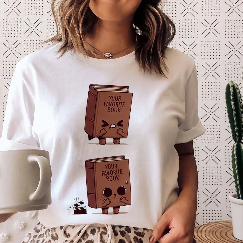 

2022 женская футболка, модная забавная черная футболка с принтом книги для девочек, одежда в Корейском стиле Харадзюку с короткими рукавами, ж...