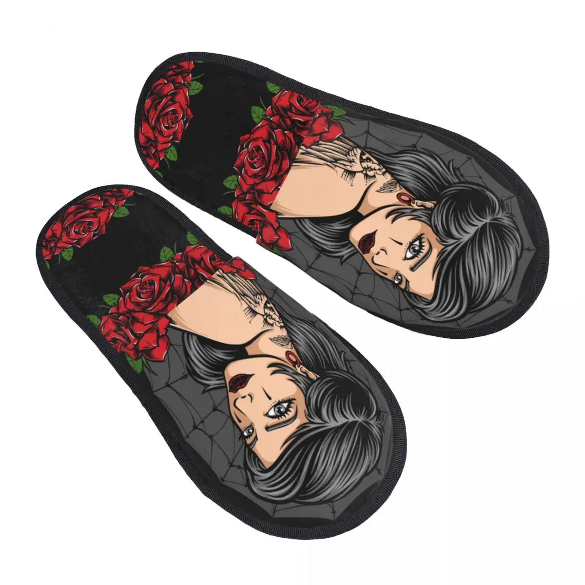 

Winter Women Men Non-Slip Flat Slippers Girl Illustration Indoor Fur Soft Warm Shoes
