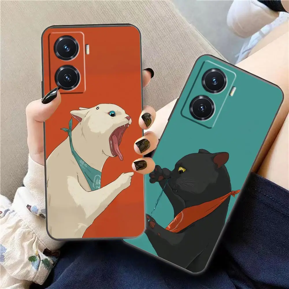 

Case For VIVO Y97 Y93 Y91 Y85 Y83 Y79 Y77 Y76S Y75 Y72 Y71 Y69 Y67 Y52S Y51S Pro 5G Case Capa Cute Black And White Cat Anime