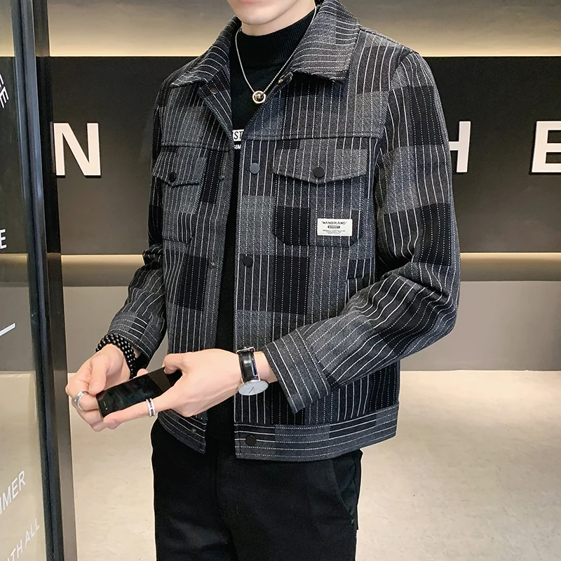 

Новинка высококачественное Мужское пальто в полоску осень-зима модная Взрывная Красивая деловая шерстяная мужская куртка для отдыха ветро...