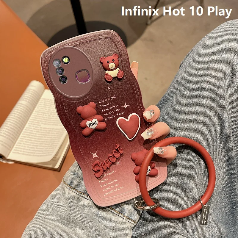 3D волнистый градиентный яркий медведь планшетофон для Infinix Hot 10s чехол телефона 10T