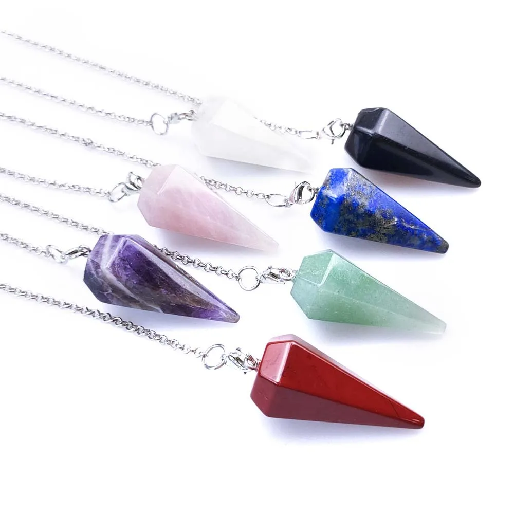 

Natural Crystal Pendulums Chakra Pendant Reiki Healing For Divination Dowsing Quartz Minerals Pendulum Jewelry Of Women Men