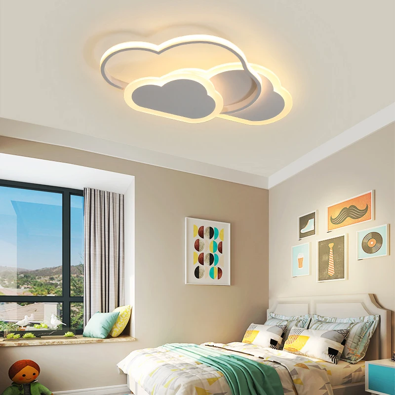 Enlarge Led Ceiling Lamp For Children's Room Bedroom Study Modern Iron Dimmable Kid Nursery Creative Pink Cloud/Heart Lighting Fixture