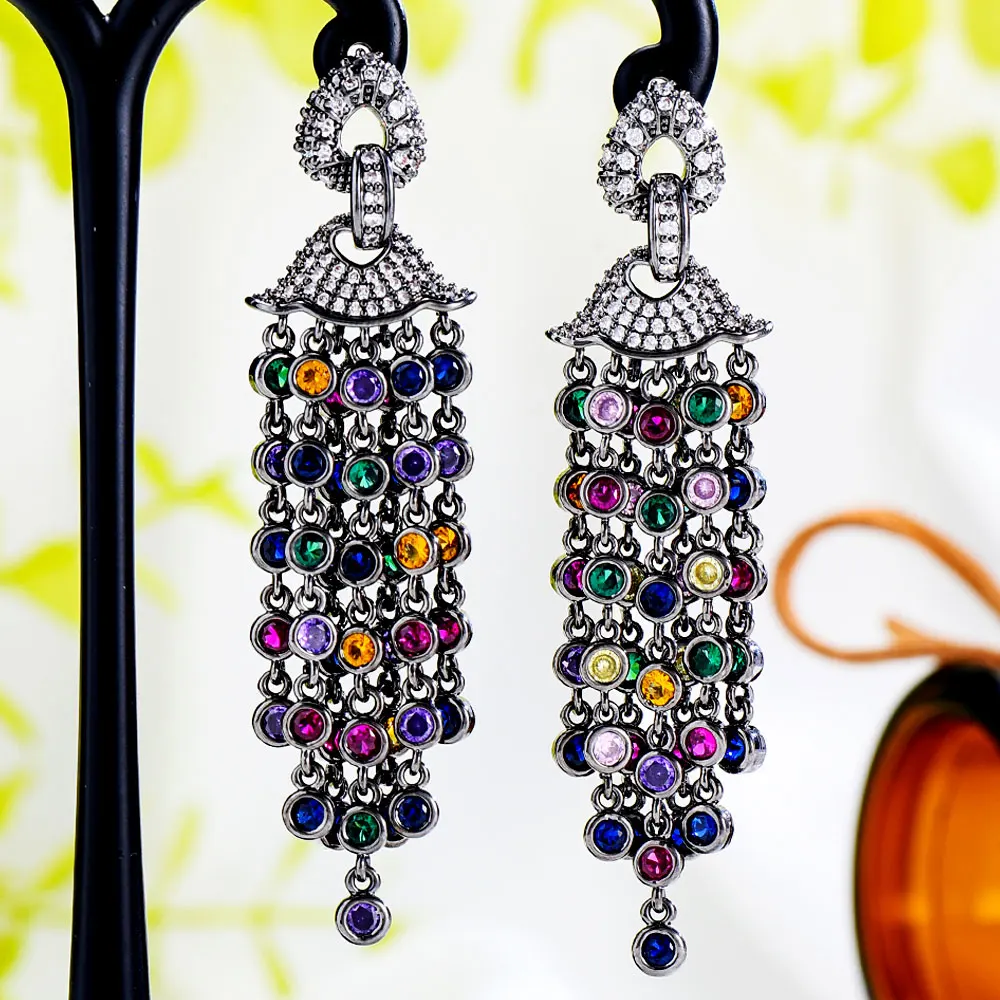 

GODKI Spring Multicolor Dangle Earrings for Women Wedding Full Micro Cubic Zircon High Jewelry Dubai Bridal Earring 2022