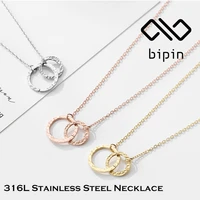 bipin stainless steel necklace women fashion double circle pendant 14k gold necklace jewelry