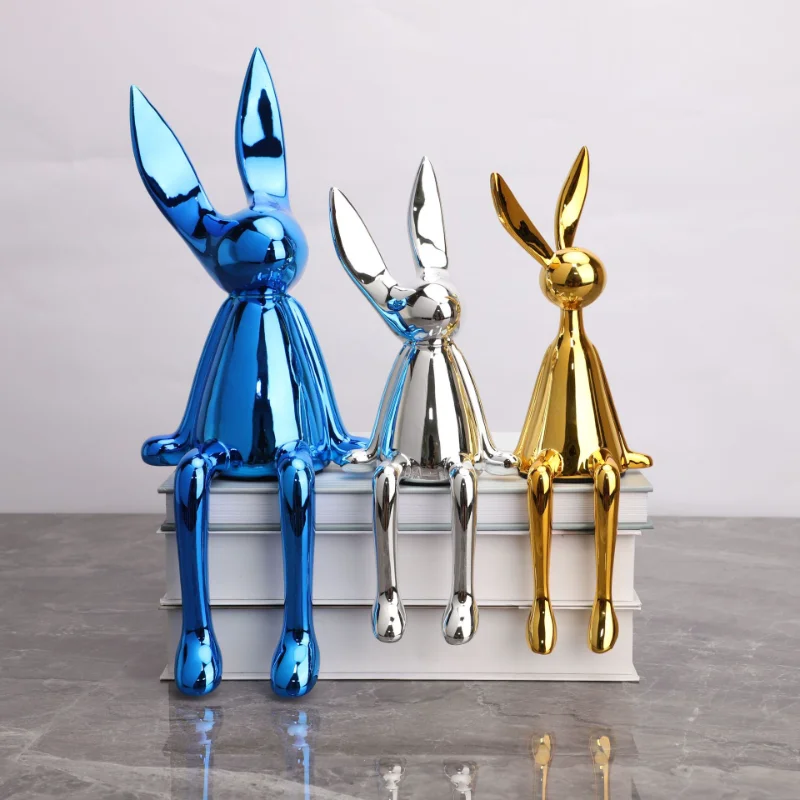 

Nordic Rabbit Statue Resin Animal Sculptures and Figurines Shiny Bunny Art Sculpture Crafts Adornos Para Casa Home Decor