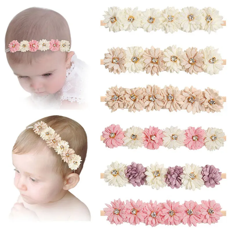 

1Pcs Artificial Flower Kids Headbands Elastic Nylon Pearl Toddler Hairbands Fashion Children Hair Hoop Boutique Hair Accessories