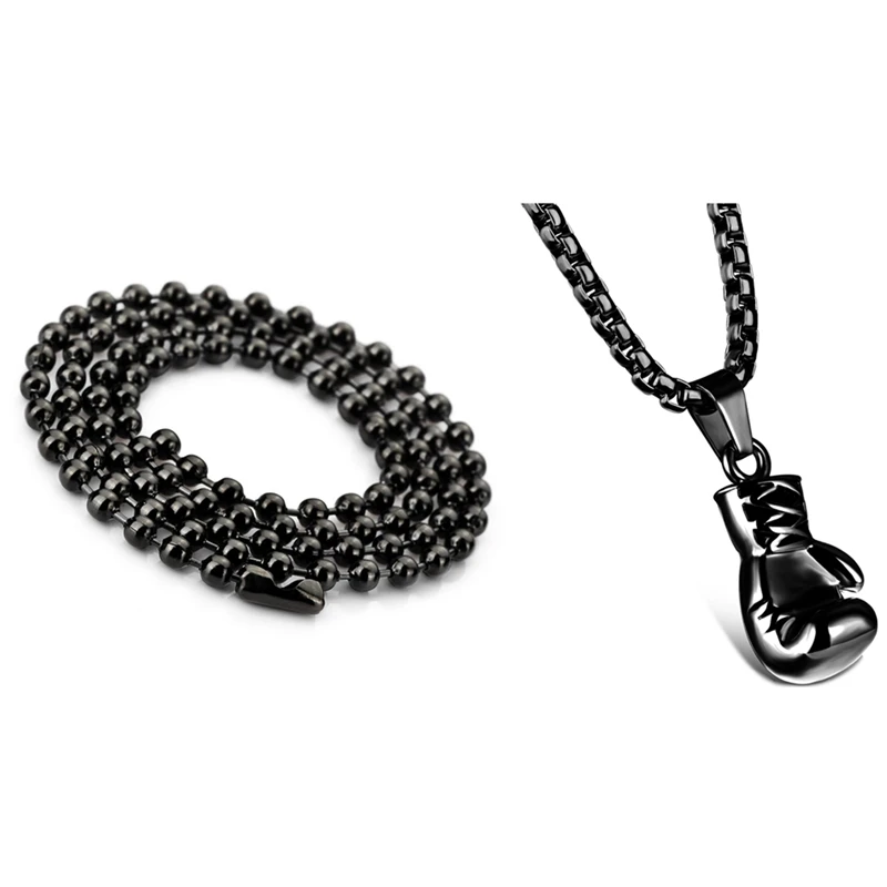 

2 Pcs Necklace Chain Link Man Black, Length 73Cm & 55 Cm