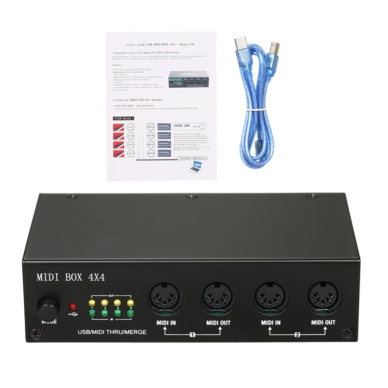 Um4x4 USB MIDI-интерфейс 4 входа/4 выхода 64 MIDI-канали 4I/4O + Merge 2I4o MIDI Box 4X4