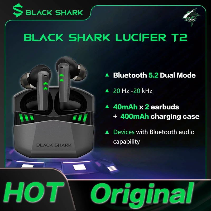 

Беспроводные наушники 2023 Black Shark Lucifer T2 TWS, гарнитура для геймеров, Bluetooth игровая гарнитура, двойной режим для Xiaomi, Черная