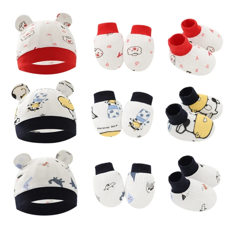 

Baby Anti Scratching Cotton Gloves Hat Foot Cover Set Socks Cap Kit Accessory for Newborn Baby Girls Boys Baby Shower Bathing