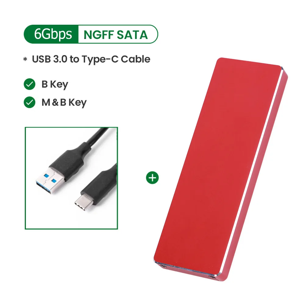 

6Gbps External Enclosure M.2 NGFF SATA Mobile Hard Disk Case for 2230/2242/2260/2280 SSD Computer PC Accessories