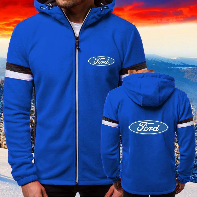 

Autumn hip hop Men's sweatshirt Ford car logo print Hoodies mens High quality cotton fleece Stitching color men's hooded jacket