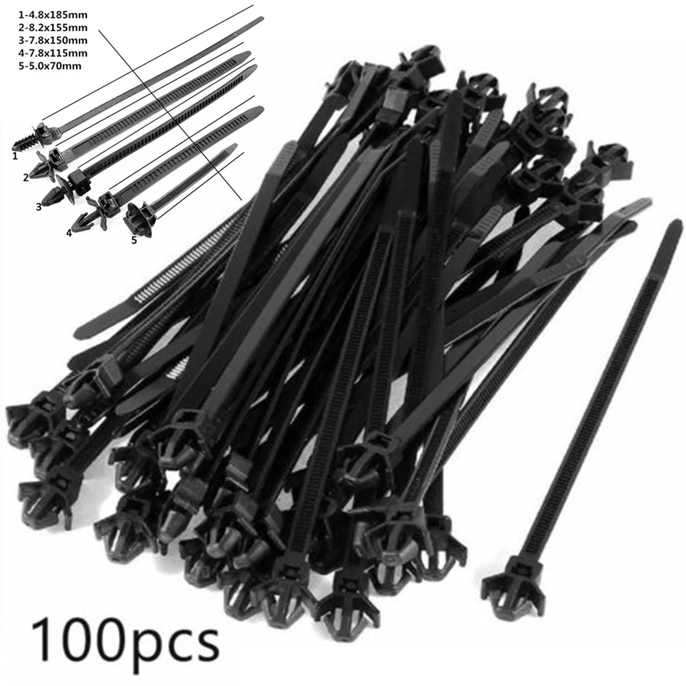 

100Pcs Car Nylon Tie Wrap Cable Fixed Fasteners Clips Black Car Cable Fastening Zip Strap Auto Fastener