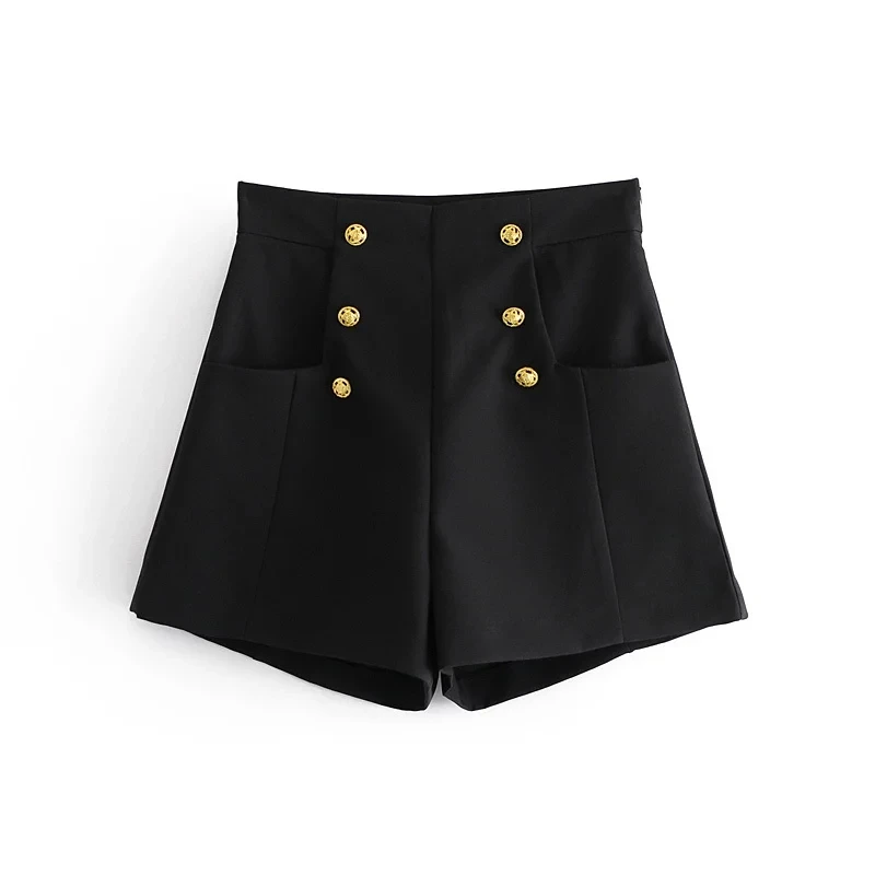 2021 New Women Sexy Black Shorts Simple Style Spring Fall All-Match Hight Waist Shorts Indie Solid Casual OL Wide Leg Shorts