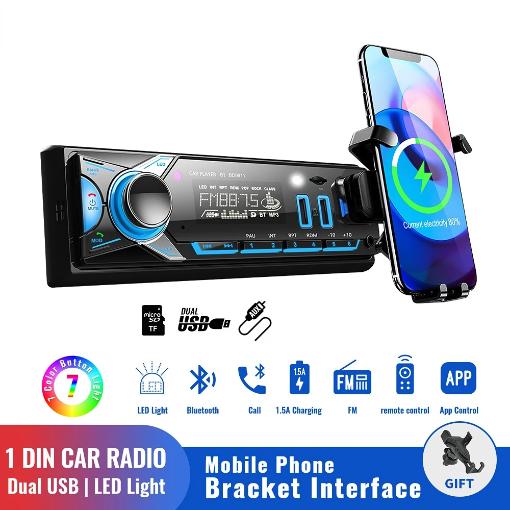 

1din Bluetooth стерео MP3-плеер автомобильное радио аудио FM Aux вход приемник SD TF USB мультимедийный плеер авторадио интеллектуальная система